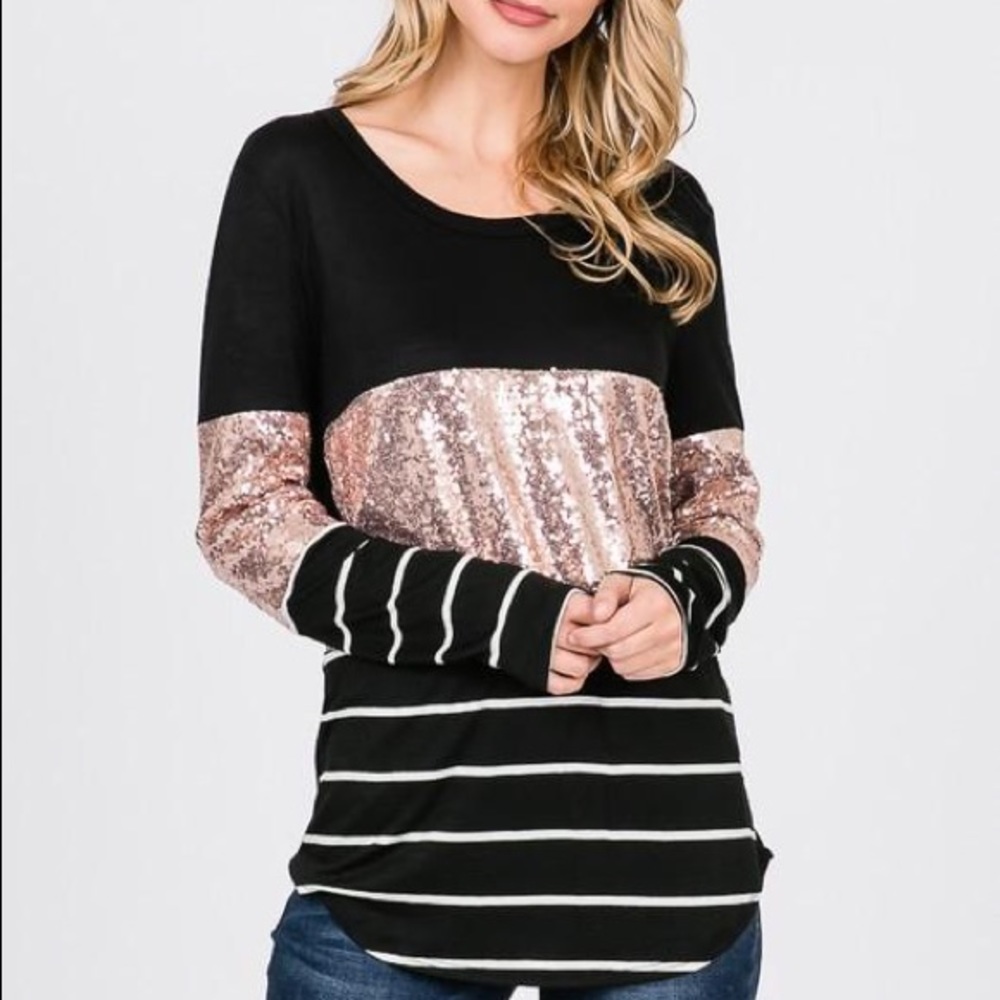 SEQUINS CONTRAST FABRIC MIX TUNIC TOP